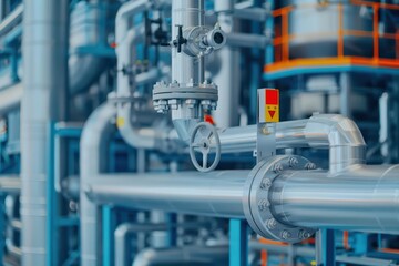 A chemical processing plant highlighting industrial reactions, displaying large reactors, pipes, and safety protocols, banner, with copy space