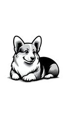 ウェールズのウェルシュ・コーギーのモノトーン画像。短い脚と長い胴体が特徴の牧羊犬。