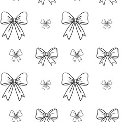 Seamless pattern with bows in doodle style on a white background. Festive background. Vector illustration