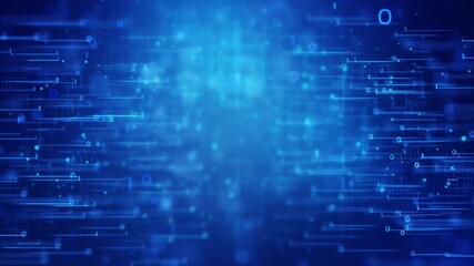 Blue data matrix simulation with digital lines and grid technology. Futuristic background with digital data network connections and particles.