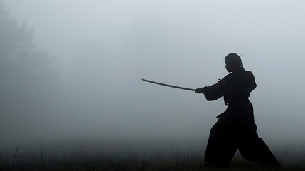 Silhouette of a Samurai in the Mist