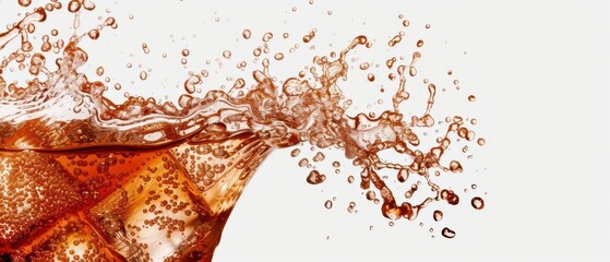 A soda explosion with fizzy bubbles and liquid bursting energetically, banner, with copy space