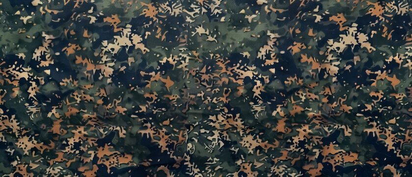 Panoramic close-up, high detail scan of flecktarn camo pattern texture, Generative AI 