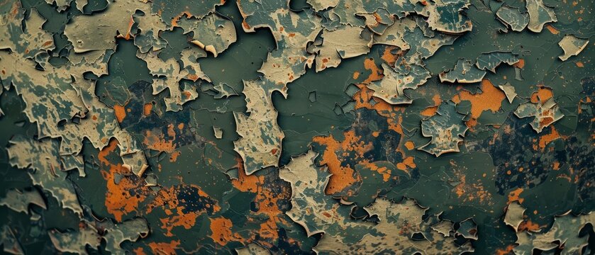 Panoramic close-up, high detail scan of flecktarn camo pattern texture, Generative AI 