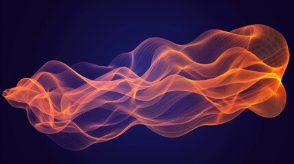 Fototapeta premium Abstract orange wave is flowing on dark blue background, creating a sense of movement and energy