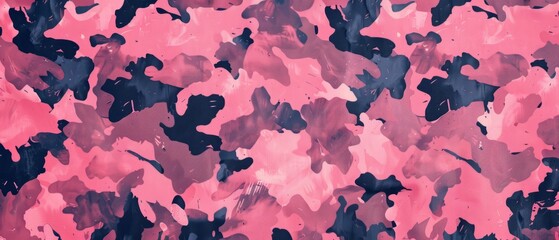 Panoramic close-up, high detail scan of pink camo pattern texture, Generative AI