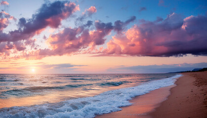 Beautiful sunset on the beach. Seascape at sunrise.