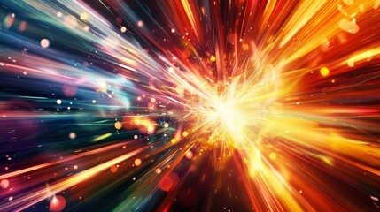 Energetic explosion with radiant light streaks in abstract background