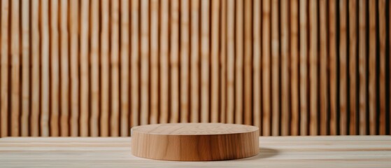 An event podium with an elegant wood finish, showcasing sophisticated craftsmanship and natural beauty, banner, with copy space