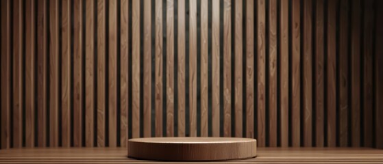 An event podium with an elegant wood finish, showcasing sophisticated craftsmanship and natural beauty, banner, with copy space