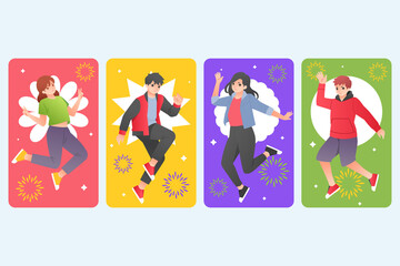 Young people hand drawn composition set