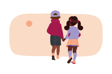 Loving Couple of Little Boy and Girl Character Together Vector Illustration