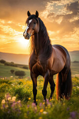 Obraz premium horse at sunset