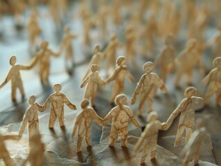 Fototapeta premium Group of wooden figurines holding hands