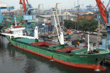 Aerial View Of Coal Loading For Export At Port Of Tanjung Priok, Jakarta