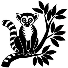 lemur in tree vector silhouette on white background  © Chayon Sarker