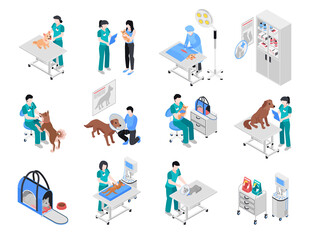Isometric veterinary illustration set collection