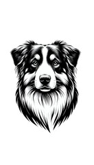 アメリカのオーストラリアン・シェパードのモノトーン画像。知的で訓練しやすく、牧羊犬として優秀。