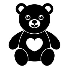 Cute black teddy bear with heart vector silhouette  on white background