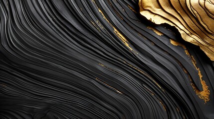 Abstract Charcoal Wood Grain with Metallic Gold Streaks