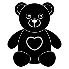 Cute black teddy bear with heart vector silhouette  on white background