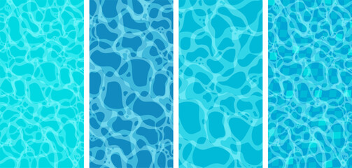 Realistic swimming pool bottom with blue water waves texture. Summer aqua surface with caustics ripples. Spa pool top view vector background. Illustration of surface ripple water