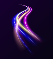 Illustration of high speed concept. Image of speed motion on the road. Abstract background in blue and purple neon glow colors.	