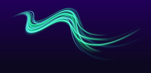 Green laser beams glowing abstract sparkling isolated on transparent background. Dynamic composition of bright lines forming lights track of speed movement. 