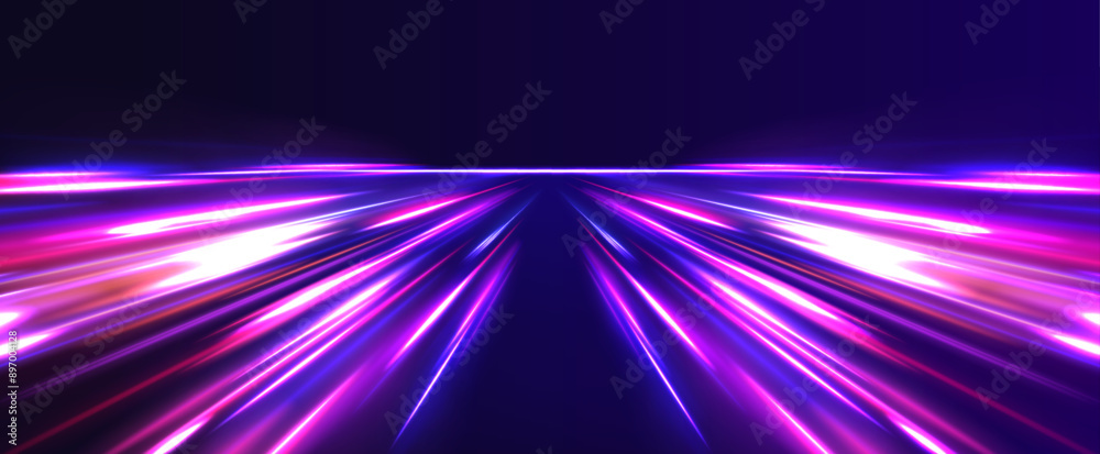 Aufkleber Horizontal speed lines connection vector background. Futuristic dynamic motion technology blue glowing lines air flow effect.	
