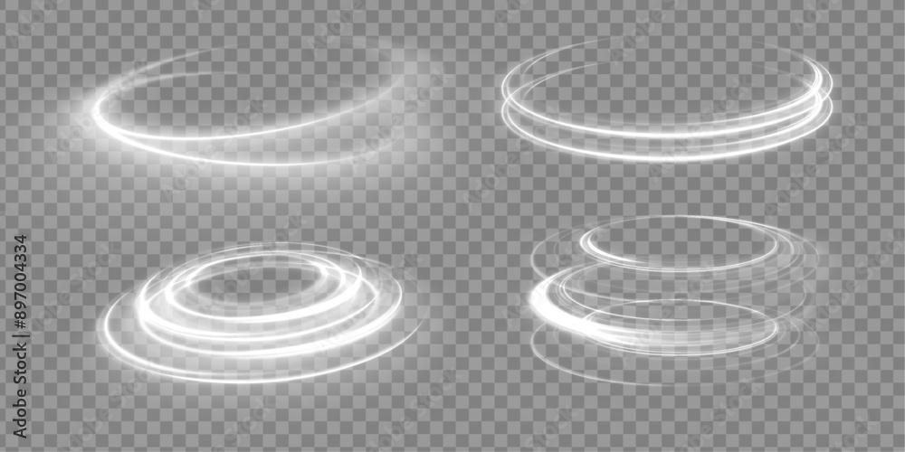 Leinwandbilder White shiny sparks of spiral wave. Sun flash with rays and spotlight. Shine round frame with light circles light effect. Star burst with sparkles. 