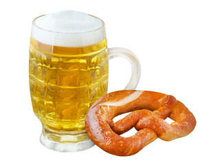 1 Glas Bier und Brezel   Hintergrund transparent PNG cut out