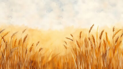 Naklejka premium Ancient grains, abundant fields, golden harvest, watercolor style