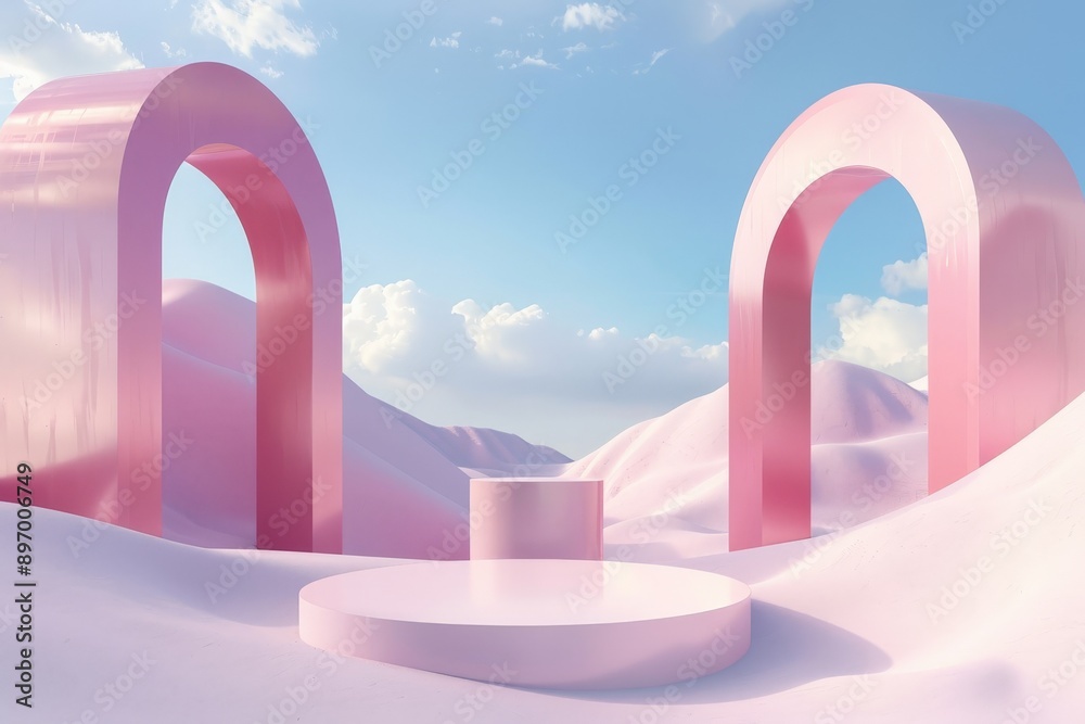 Aufkleber this artistic scene features polished pink arches and a central platform set within an ethereal past