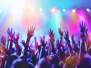 Energized Pop Music Concert Crowd With Hands in the Air