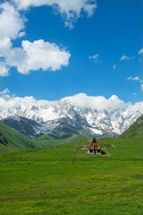 Ushguli village. At the foot of Mount Shkhara, Upper Svaneti, Georgia.