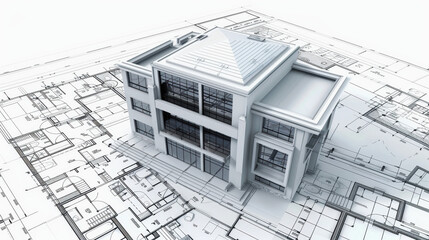 World Architecture Day, architect. 3d model of a building, a house. The drawings are on the table. building project