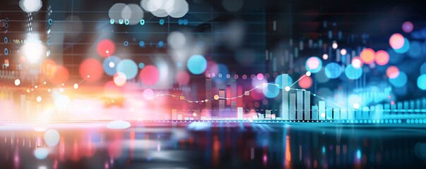 Fototapeta premium Futuristic digital background with primary colored SEO graphs, representing effective campaigns