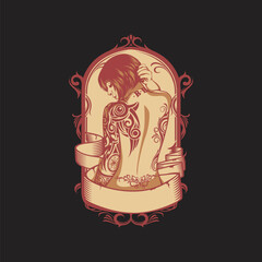 girl with tattoo in her back and arm