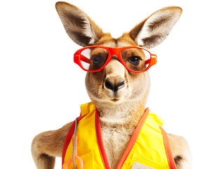 lovable kangaroo in a lifeguard outfit and wearing glasses isolate is on transparent background