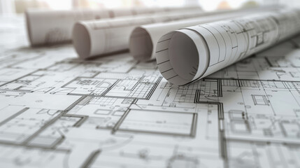 World Architecture Day, architect. The drawings are on the table. building project