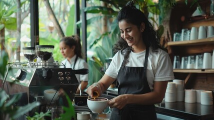 The barista making coffee