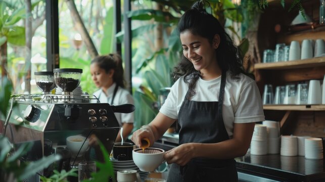 The barista making coffee