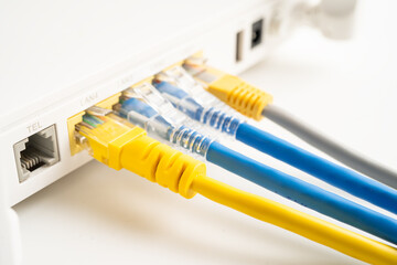 Ethernet cable for connect to wireless router link to internet service provider internet network.