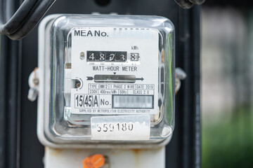 Electric measuring power meter for energy cost at home and office.