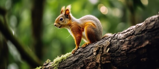 Red Squirrel on a Branch in a Lush Forest