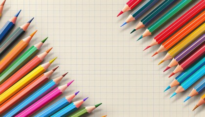 Obraz premium Back to school poster with pencil, flying clouds and arrows pointing up or down to creative idea concept, copy space for advertising panoramic banner 