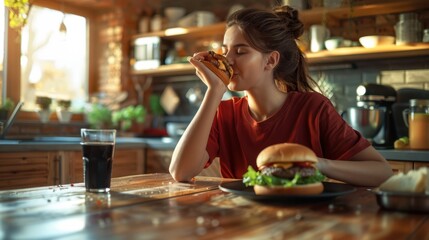 The woman enjoying burger