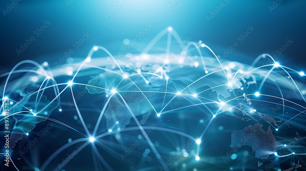 Poster globe with global network connectivity for future internet data network digital technology concept.