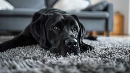 The black labrador on carpet
