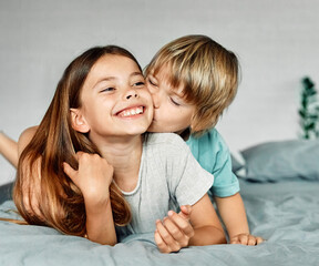 child girl boy childhood kid brother sister love family together portrait fun happy joy happiness cute cheerful young